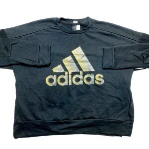 Adidas Sweatshirt Womens Medium Black Spell Out Side Vent Pullover Oversized